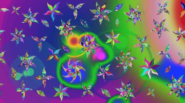 Tropik çiçek desenleri. Yeşil renkli çiçekler. Raster illüstrasyonu.