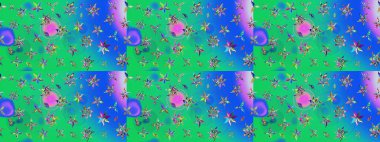 Şirin çiçek elementleri. Yeşil renkli çiçekler. Raster illüstrasyonu. Çizim.