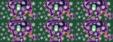 Raster illüstrasyonundaki çiçek desenli çizim. Yeşil renkte çiçekler.