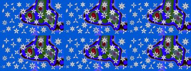 Kumaş desenli papatya çiçeği detayı. Mavi renkte çiçekler.