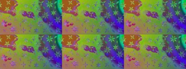 Soyut etnik raster çizim kalıbı. Arkaplan dokusu, duvar kağıdı, yeşil renkli çiçek teması. Kabile sanatı boho baskısı, klasik çiçek arkaplanı.