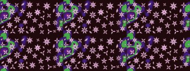 Düz Çiçek Elementleri Tasarımı. Kahverengi renkli çiçekler. Renkli Yaz Temalı eskiz kalıbı. Sevimli çiçek raster deseni.