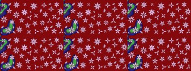 Düz Çiçek Elementleri Tasarım Raster illüstrasyonu. Çiçek desenli eskiz. Renkli Bahar Teması eskiz kalıbı. Kırmızı renkte çiçekler.