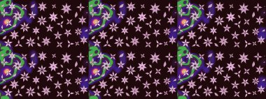 Renkli Bahar Teması eskiz kalıbı. Düz Çiçek Elementleri Tasarımı. Kahverengi renkli çiçekler. Sevimli çiçek raster deseni.