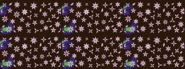 Raster illüstrasyonundaki çiçek desenli çizim. Kahverengi renkte çiçekler.