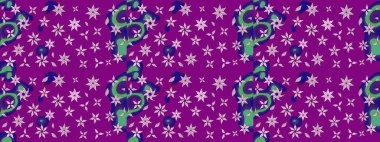 Mor renkli Asya tekstili. Çiçek desenli çizim. Raster illüstrasyonu.