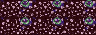 Çiçek ve yapraklı karalama şeklinde Raster çiçek deseni. Raster illüstrasyonu. Yumuşak, bahar çiçekleri kahverengi renklerde.