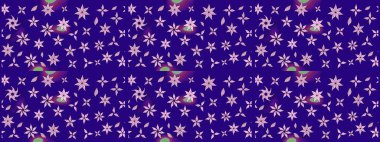 Retro tekstil tasarım koleksiyonu. 1950-1960 motifleri. Mavi maviye. El çizimi çiçek unsurları olan soyut çizim raster deseni. Çiçekli ipek eşarp..