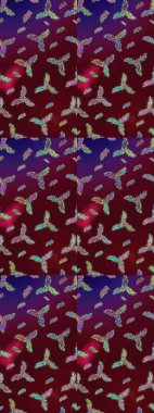 Kahverengi, mor ve mavi kar taneleri. Raster illüstrasyonu. Noel ve yeni yıl moda baskıları için tatil tasarımı. Kar tanelerinin soyut arkaplanlı Noel deseni.