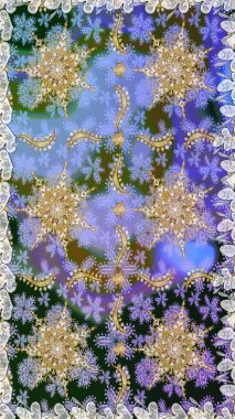 Geleneksel klasik raster altın pürüzsüz desen. Mavi renklerdeki altın elementler. Barok tarzında kusursuz bir doğulu süsü..