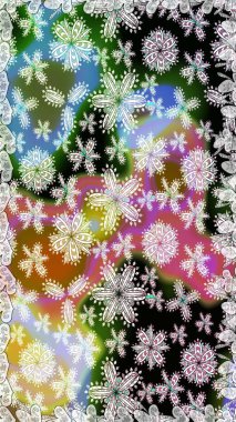 Çiçeksel fantezi tasarımı, parlak bir arka planda, kusursuz bir desen. Renkli Bahar Temalı Kusursuz Arkaplan. Düz Çiçek Elementleri Tasarımı.