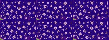 Mavi renkli bitkilerden oluşan parlak çiçekli çizim deseni.