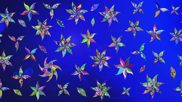 Raster illüstrasyonundaki çiçek desenli çizim. Mavi renkli çiçekler. Düz Çiçek Elementleri Tasarımı. Renkli Bahar Teması çizim şablonu.