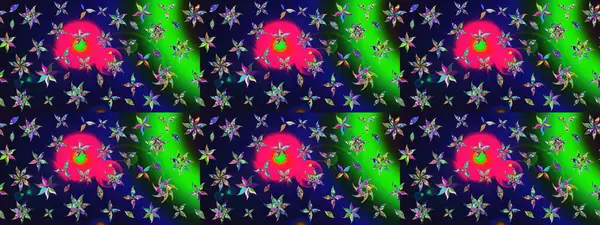 El çizimi. Raster illüstrasyonu. Çiçekli, yapraklı, çiçek desenli çizim..