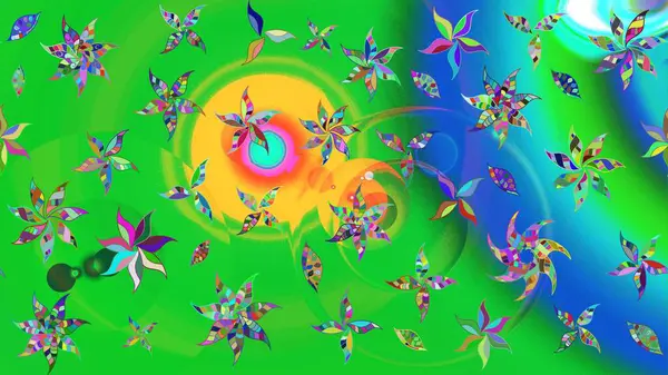 Düz Çiçek Elementleri Tasarımı. Süslü kumaş deseni. Renkli Bahar Teması eskiz kalıbı. Raster illüstrasyonunda çiçek deseni çizimi.