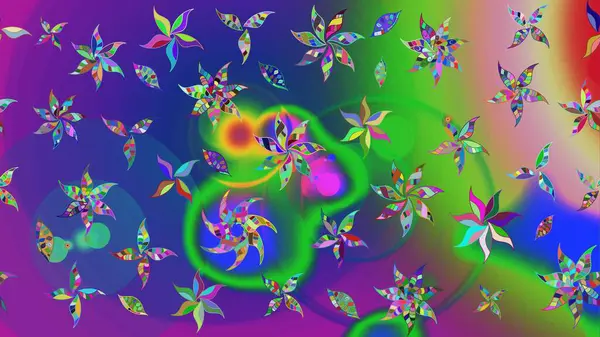 Tropik çiçek desenleri. Yeşil renkli çiçekler. Raster illüstrasyonu.