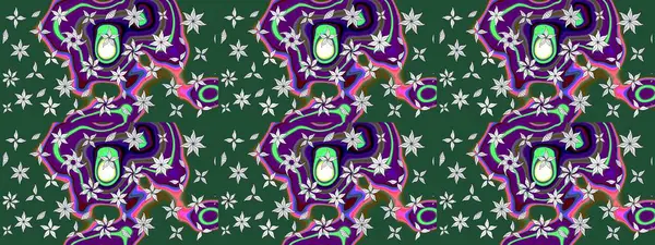 Raster illüstrasyonundaki çiçek desenli çizim. Yeşil renkte çiçekler.