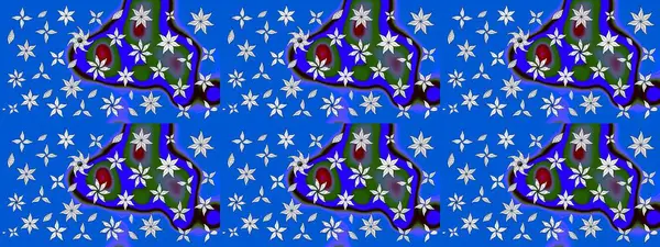 Kumaş desenli papatya çiçeği detayı. Mavi renkte çiçekler.