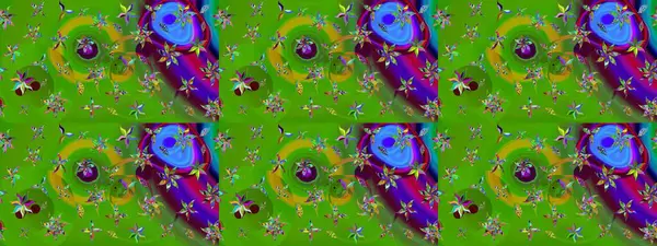 Raster - stok. Yapraklı çiçekler ve yeşil renkli papatya çiçekleri. Taslak arkaplan deseni.