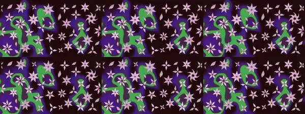 Desen, çizim, çiçek sınırı. Güzel, parlak, pürüzsüz kumaş, tuval. Kıvırcık, parlak örgü. Eski moda arka plan. Çiçek çelengi. Raster illüstrasyonu.