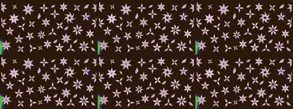 Tekstil, kumaş, ambalaj, hatıra defteri için hoş bir çiçek arkaplanı. Elle çizilmiş çiçek desenli Raster çizimi. Kahverengi arka planda. Çocuksu tasarım.