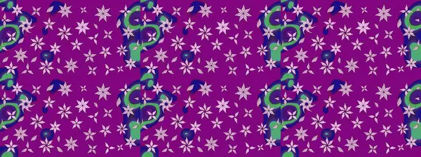 Mor renkli Asya tekstili. Çiçek desenli çizim. Raster illüstrasyonu.
