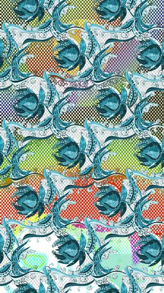 Mavi, nötr ve gri renkte. Raster illüstrasyonu. 3D çiçekler, el..