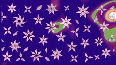 Mavi renkli çiçekler. Hediye ambalaj kağıdı, tebrik kartları, posterler ve pankart tasarımı. Raster düz çiçek çizim deseni.