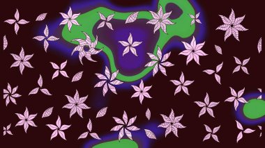 Raster Floral Illustration, Asyalı tekstil. Kahverengi renkli etnik çiçeklerle zarif bir eskiz deseni..