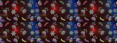 Eski usul. Kumaş, tekstil, duvar kağıdı baskısı için. Raster illüstrasyonu. Renkli desenli, kahverengi, mavi ve gri renkli desenler ve dekoratif elementler. Kusursuz arkaplan.