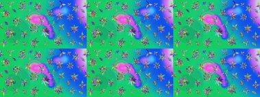 Düz Çiçek Elementleri Tasarımı. Yeşil renkli çiçekler. Raster illüstrasyonundaki çiçek desenli çizim. Renkli Bahar Teması çizim şablonu.