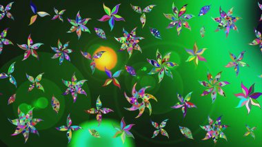 Yeşil renkli çiçekler. Çiçekli karalama şeklinde Raster çiçek deseni. Yumuşak, yaz çiçekli arka plan.