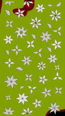 Düz Çiçek Elementleri Tasarımı. Renkli Yaz Temalı eskiz kalıbı. Raster Illustrasyon 'daki Çiçek Deseni' nin son moda çizimi. Güzel kumaş deseni.