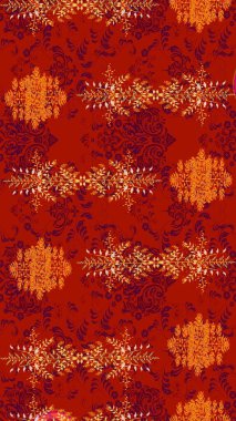 Miles Fleur, süslü püslü bir süs. Eskiz geçmişi. Raster illüstrasyonu. Eski usul. Kumaş, tekstil, duvar kağıdı baskısı için. Tomurcukları papatya çiçekleri olan sevimli bir çiçek deseni..