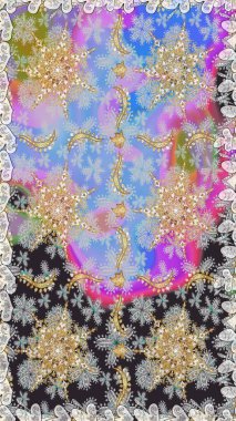 Doğu tarzı arabesk. Altın elementli gri renkler. Raster altın desen. Kusursuz altın desenli bukleler. Raster illüstrasyonu.