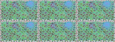 Kumaş, Tekstil, Baskı ve Davetiye için arka plan. Raster illüstrasyonu. Yeşil, mavi ve nötr arkaplanda kelebek deseni.