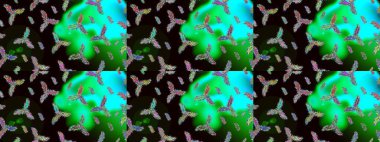 Raster illüstrasyonu. Siyah, yeşil ve mavi renkli kar taneleri. Yılbaşı Biçimi.