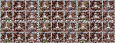 El çizimi çiçek unsurları olan soyut, dikişsiz raster deseni. Kahverengi üzerine kahverengi. 1950-1960 motifleri. Retro tekstil tasarım koleksiyonu. Çiçekli ipek eşarp..