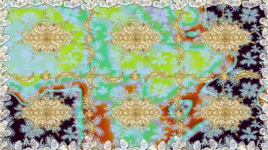 Çizgi sanatı tasarım şablonu için kusursuz sınır. Doğu tarzı element. Altın desenli çiçek dekoru. Tarafsız renklerde altın element. Davetiyeler, kartlar, web sayfası için Raster illüstrasyonu.