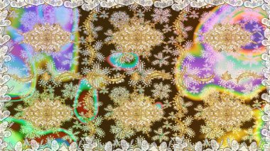 Tarafsız renklerde altın element. Barok tarzında altın çiçek süsü. Damask arkaplanı tekerrür ediyor. Antika altın tekrarlanabilir duvar kağıdı.