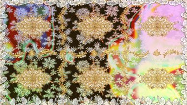 Klasik klasik klasik arka plan. Altın elementlerle nötr renklerde altın desen. Kusursuz klasik raster altın desenli. Geleneksel oryantasyon süsü.