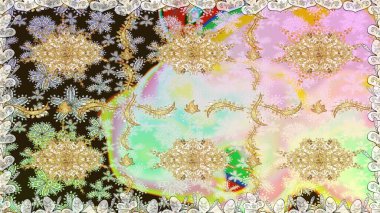 Kusursuz soyut bir arkaplan. Oriental raster klasik nötr ve altın desenli. Raster illüstrasyonu.