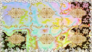 Altın antika ortaçağ dekoratifi, yapraklar ve tarafsız renklerde altın desenli süslemeleri olan dikişsiz bir şablon. Kusursuz kraliyet lüksü, altın barok kumaş rengi..