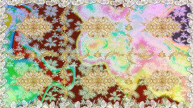 Raster klasik barok çiçeksiz altın desenli. Süslü dekorasyon. Lüks, kraliyet ve Viktorya dönemi konsepti. Altın elementlerle nötr renklerde altın desen.