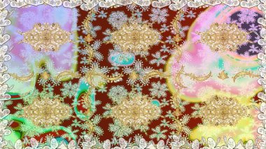 Oriental raster klasik nötr ve altın desenli. Raster illüstrasyonu. Kusursuz soyut arkaplan.