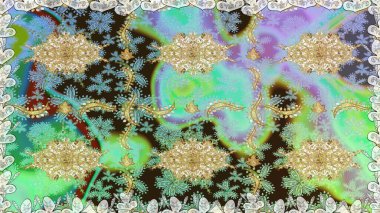 Tarafsız renklerde altın rengi ve altın elementler üzerinde altın pürüzsüz desen. Noel, kar tanesi, yeni yıl. Tarafsız renklerde, altın elementlerle kusursuz bağ dokusu.