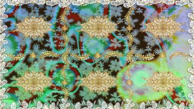 Tarafsız renklerde, altın elementlerle pürüzsüz bir desen. Şam tasarım için kusursuz desen.