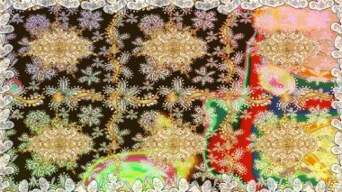 Kahverengi renkte desen. Raster Golden Mehndi kusursuz desen. Kına dövmeli süs çiçekleri, altın çıkartmalar, mehndi ve yoga tasarımı, kartlar ve parmak izleri..