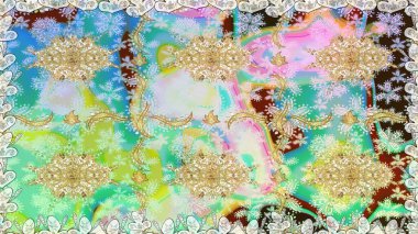 Barok tarzında duvar kağıdı tasarımı için kusursuz damaske deseni arkaplanı. Altın elementlerle nötr renklerde altın desen. Süslü raster dekorasyonu.