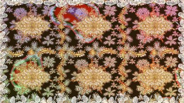 Paisleys zarif çiçek desenli dikişsiz arka plan duvar kâğıdı illüstrasyonuyla klasik stil, modern 3D çizgili sanat altın ve kahverengi desenli çiçek yaprakları ve süslemeleri..